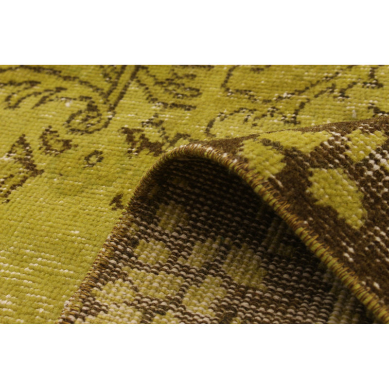 Tapis décoratif olive en laine de conception unique 5 pi 3 po X 9 pi 3 po noué à la main 1980S