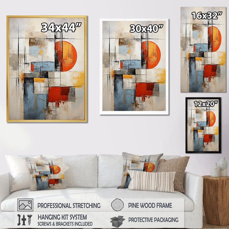 «Orange and Blue Cubism Assemblage - Abstract Collages», reproduction d'art, Cadre simple noir, H 20 po x l 12 po x P 1 po