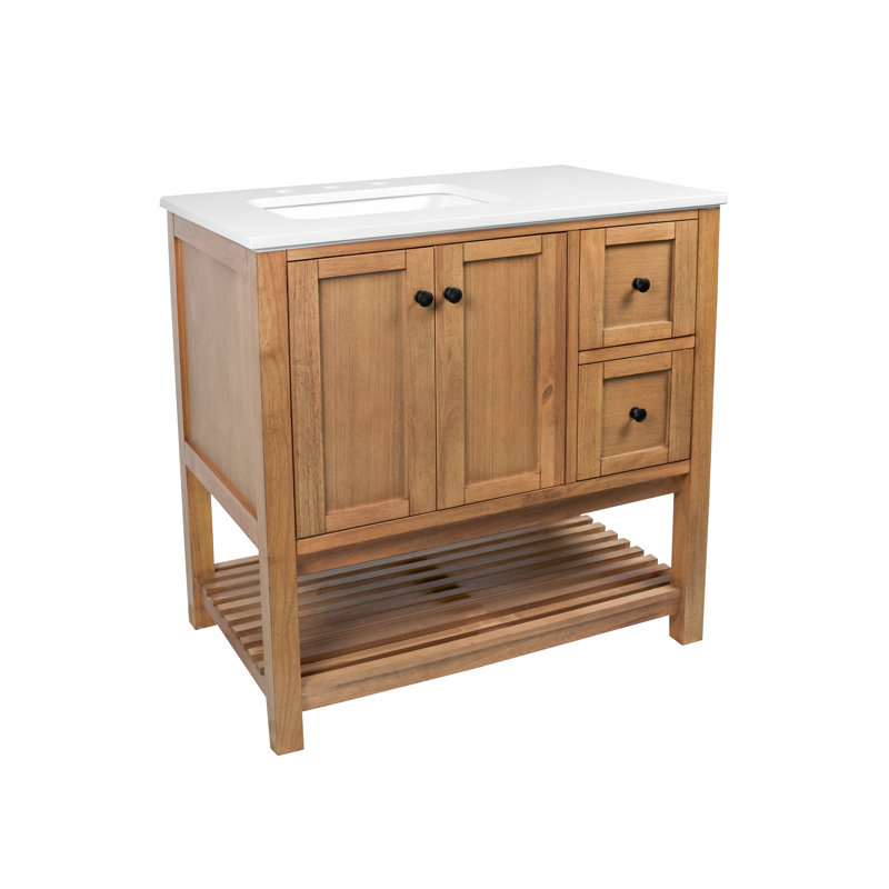 Binne 36'' Single Bathroom Vanity with Top, Engineered White, Blonde