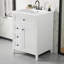 Meuble-lavabo de 24 po avec lavabo en céramique | Design moderne glam avec boutons dorés, rangement à 3 tiroirs à gauche et armoire à droite avec tablettes réglables, compact pour les petites salles de bain-131246838