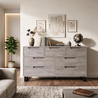 Entryway 7 Dresser for Bedroom, 55" Wide Dresser, Freestanding Horizontal Drawer w/ Storage, Wooden Closet Chest Storage