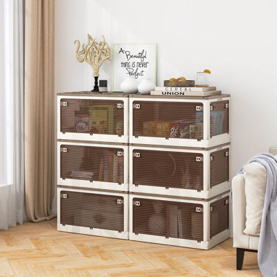 Paquet de 6 bacs de rangement empilables avec couvercles en plastique pliable de 54 gallons