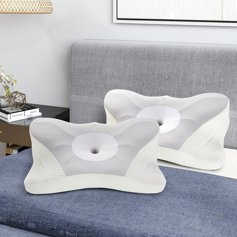 Sleeping Cervical Pillow Ergonomic Memory Foam Neck Support Pillow, Set of 2, Grey