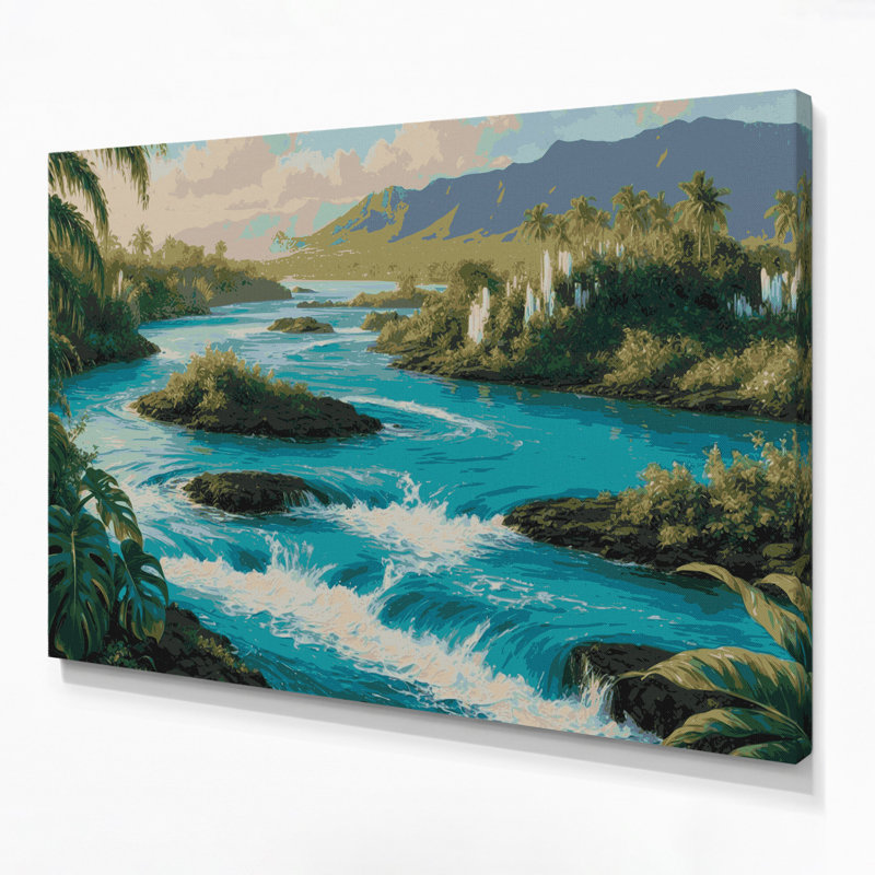 Hawaiian River Flows Grey Canvas Wall Art, 20" H x 30" W