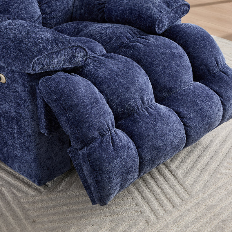 Oversized Soft  Chenille Swivel Rocker Recliner Chair For Living Room, Blue, Power