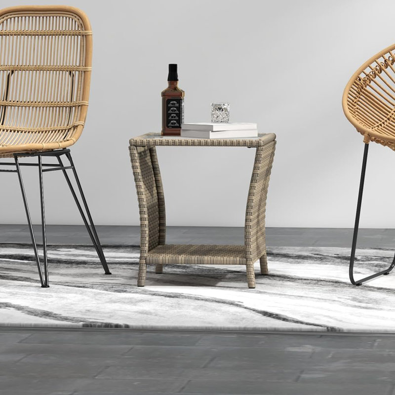 Tables d'appoint d'extérieur en rotin d'osier, table de bout pour patio avec rangement en rotin, Gris, Clair