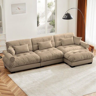  Comfort Oversized Modular Velvet Sectional Sofa Couch With Movable Ottoman,Corner Sectional With Bolstered Armrests, Deep Seat Cloud Couch, Convertible L Shaped Couch For Living Room Cream