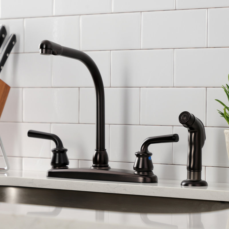 Kingston Brass Restoration Two-Handle 8" Centerset Kitchen Faucet, With Side Spray, Oil Rubbed Bronze