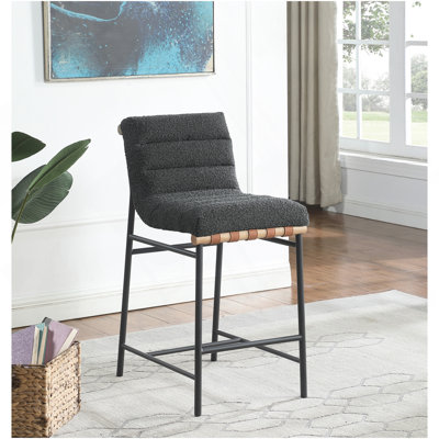 Lahni 17.75" Dark Gray Boucle Fabric Counter Height Chair
