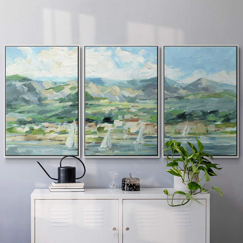" Sailing Along The Coast II " 3 - Pieces, 40" H x 78" W x 2" D, White