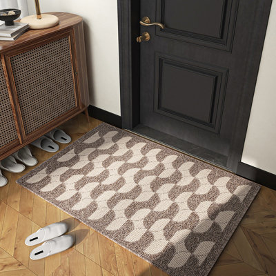 Tapis ondulé moderne Ripple, lavable à l'intérieur et à l'extérieur, résistant aux égratignures, brun