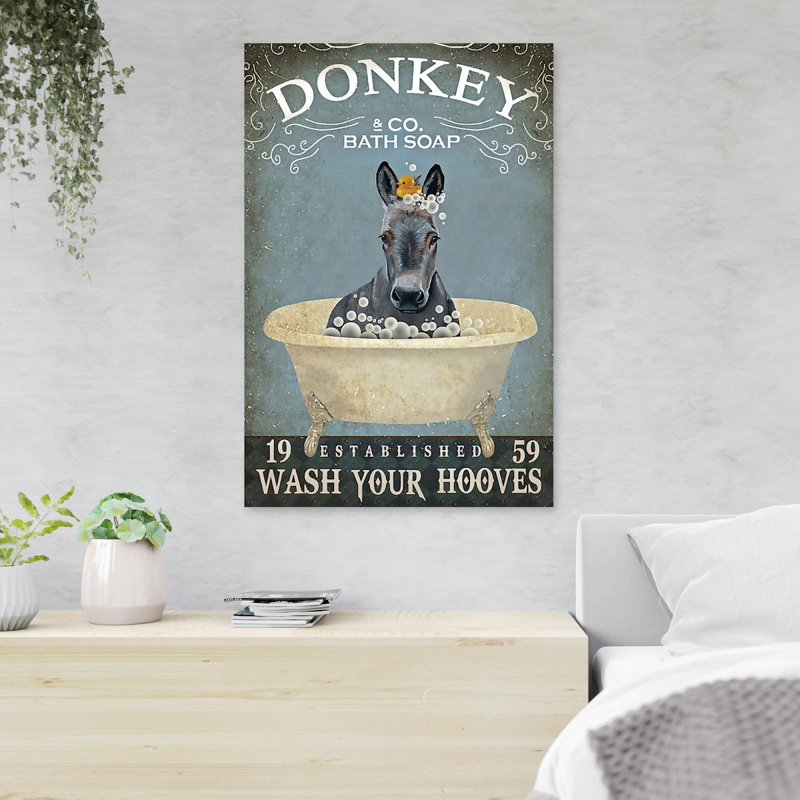 Âne prenant un bain - Wash Your Hooves - 1 pièce, reproduction d'art graphique sur toile tendue, H 36 po x l 24 po x P 2 po