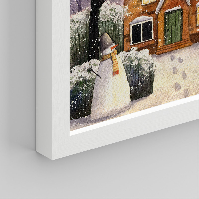 Winter European Cottage Christmas Storybook encadré sur papier, impression de 4 pièces, Blanc, H 14 po x l 11 po