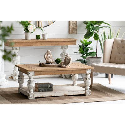 Table basse de style campagne française en bois naturel, 47 po x 27,5 po x 20 po, tablette de rangement spacieuse en bois de style 47,2 x 27,6 x 19,7 po