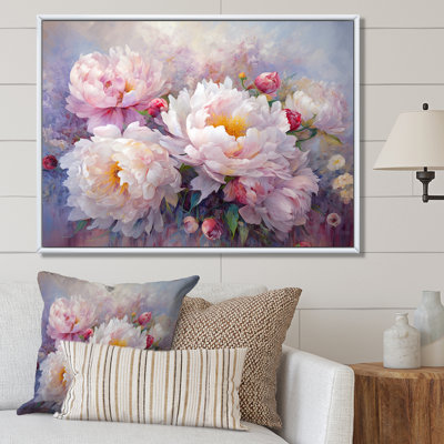 Rose et blanc pivoines charme I - pivoines, impressions sur toile
