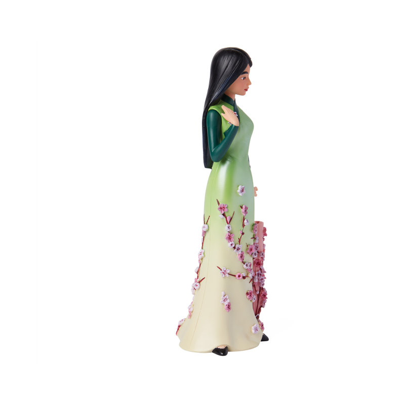 Botanical Mulan Figurine in Green Ombre Dress with Cherry Blossom Umbrella