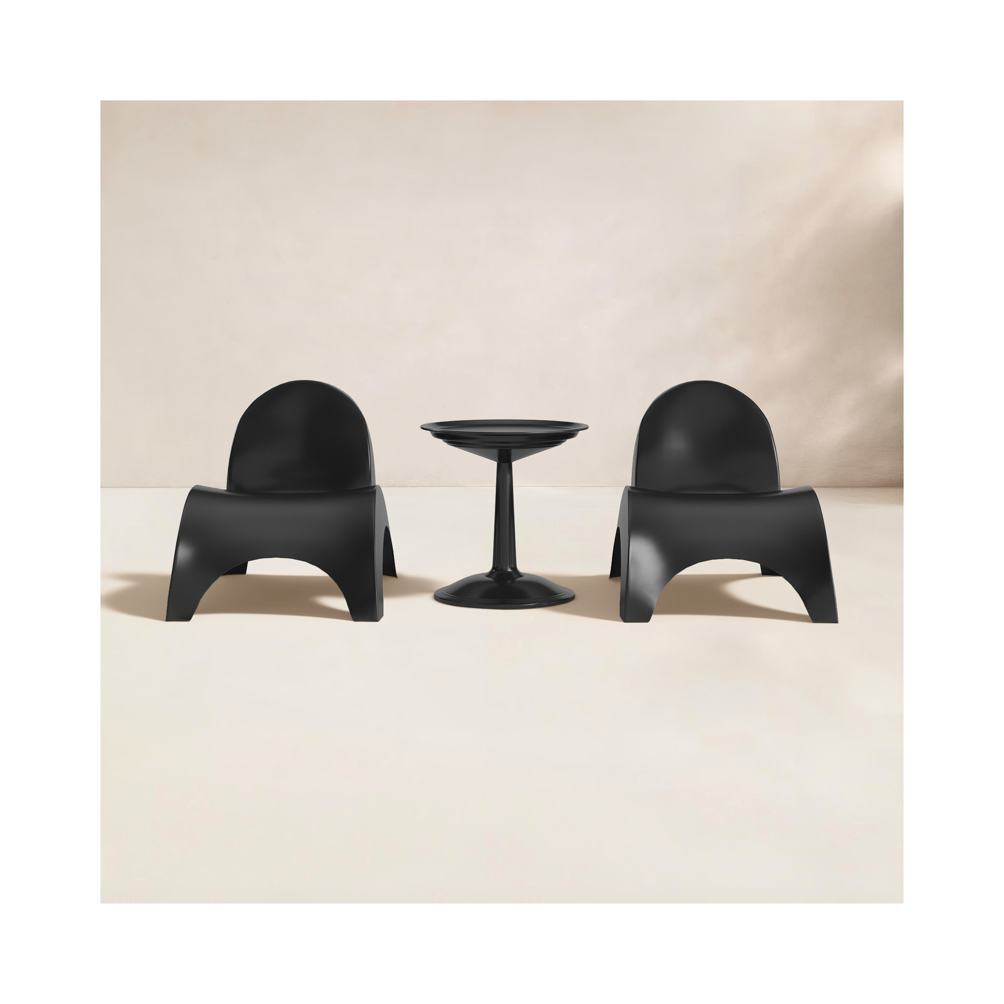 Ameswood Plastic Chaise Lounge Set with Table, Black/Black