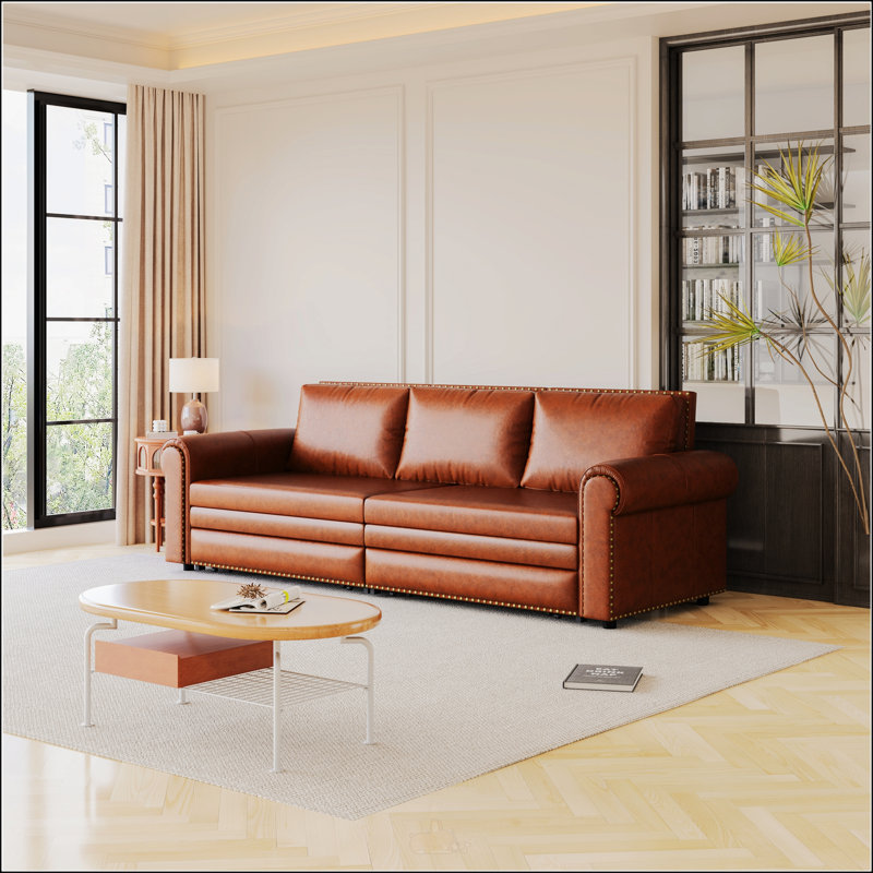 Chesterfield Sofa, Light Brown Faux Leather
