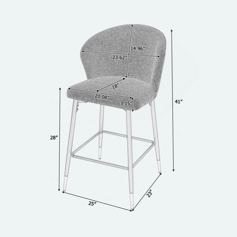 Counter Height Bar Stools Set Of 2, Jacquard Upholstered Bar Chairs, Metal Footrest And Frame For Kitchen,Dining Room,28"H Seat Height