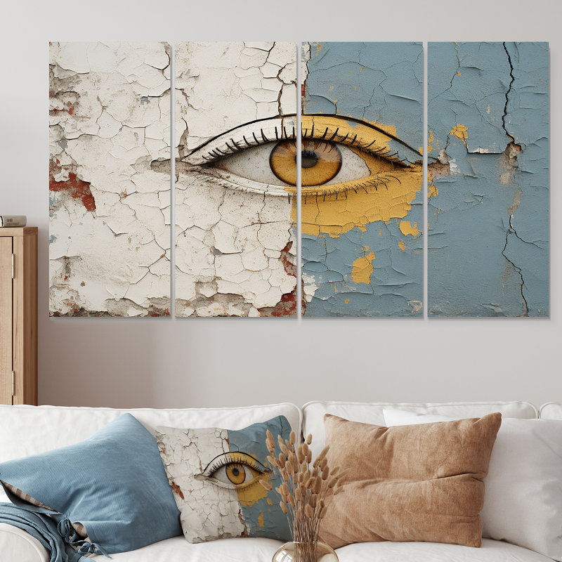 «Yellow and Grey Eye Expression», ensemble d'art mural 4 pièces, H 32 po x l 64 po