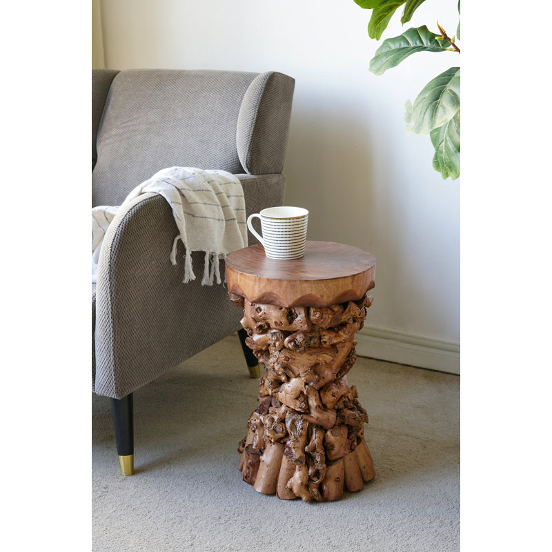 Table d'appoint brune en bois de mûrier et de paulownia avec base de racine d'arbre biologique