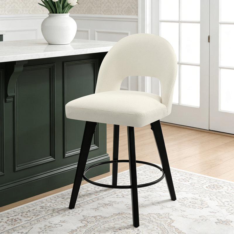Tabouret de bar et de comptoir pivotant 26 po avec structure en bois massif, Blanc