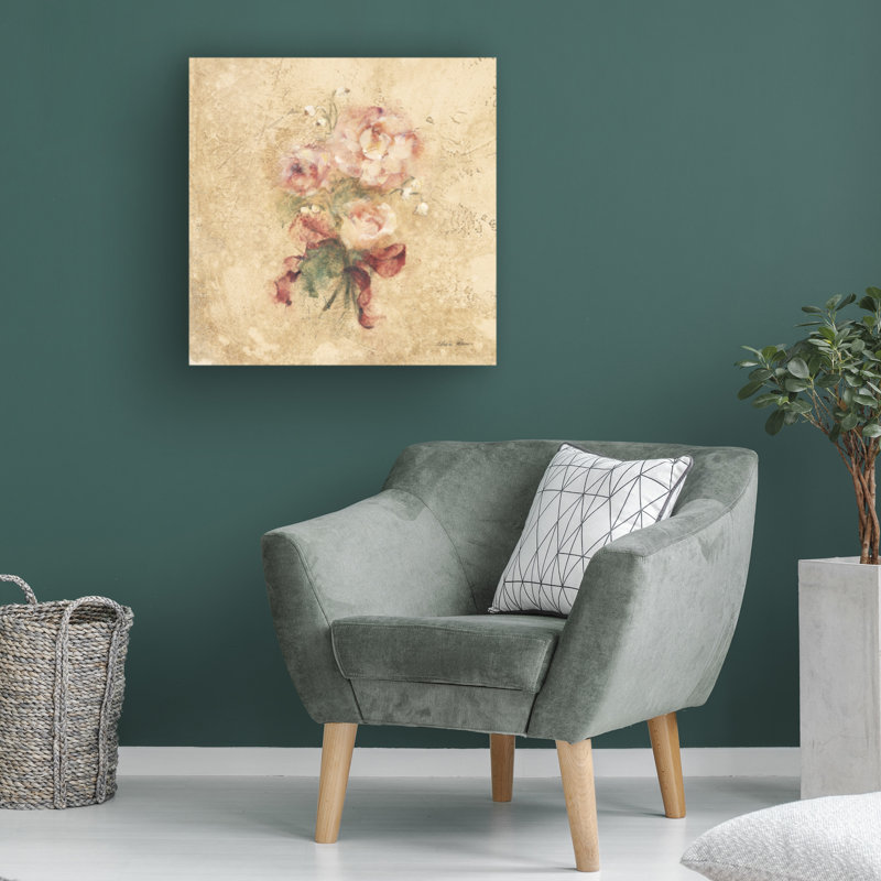 Art sur toile pivoine bolognaise avec ruban rouge, H 18 po x l 18 po