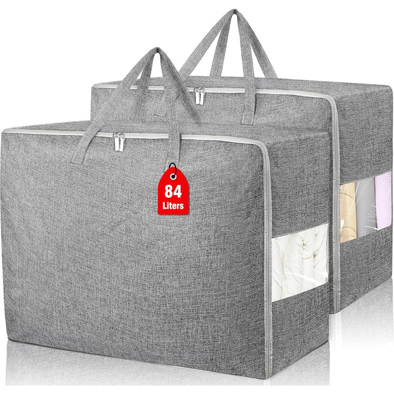 2Pack  Extra Large Storage Bags, Folding Moving Comforter Blanket Storage Bags Closet Organizers And Storage Containers With Strong Handles&Zippers Clear Window For Clothes Bedding Pillow