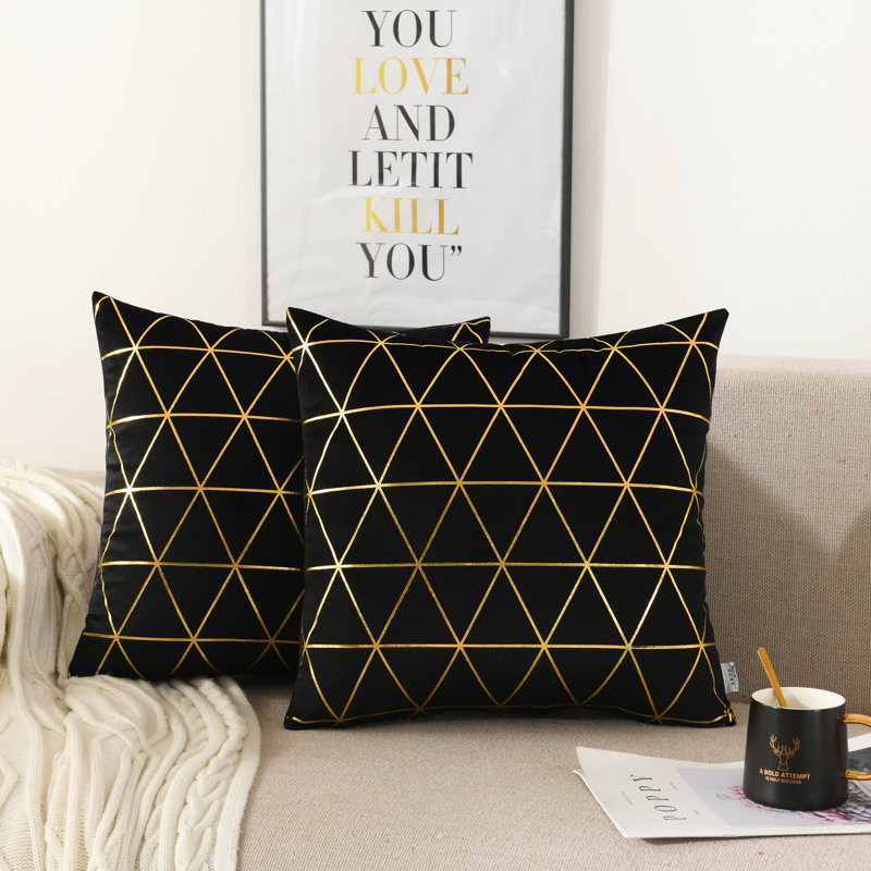 Housse de coussin Bryun, Noir géométrique, 20 po x 20 po