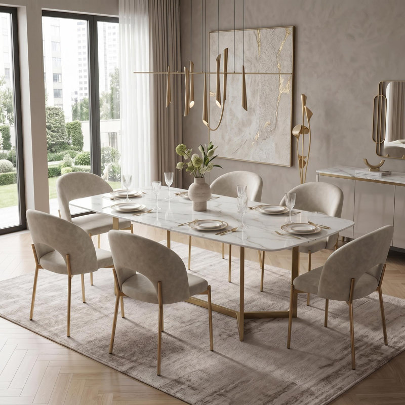 Morden Pu Leather Dining Chairs With Metal Legs (set Of 2), Beige