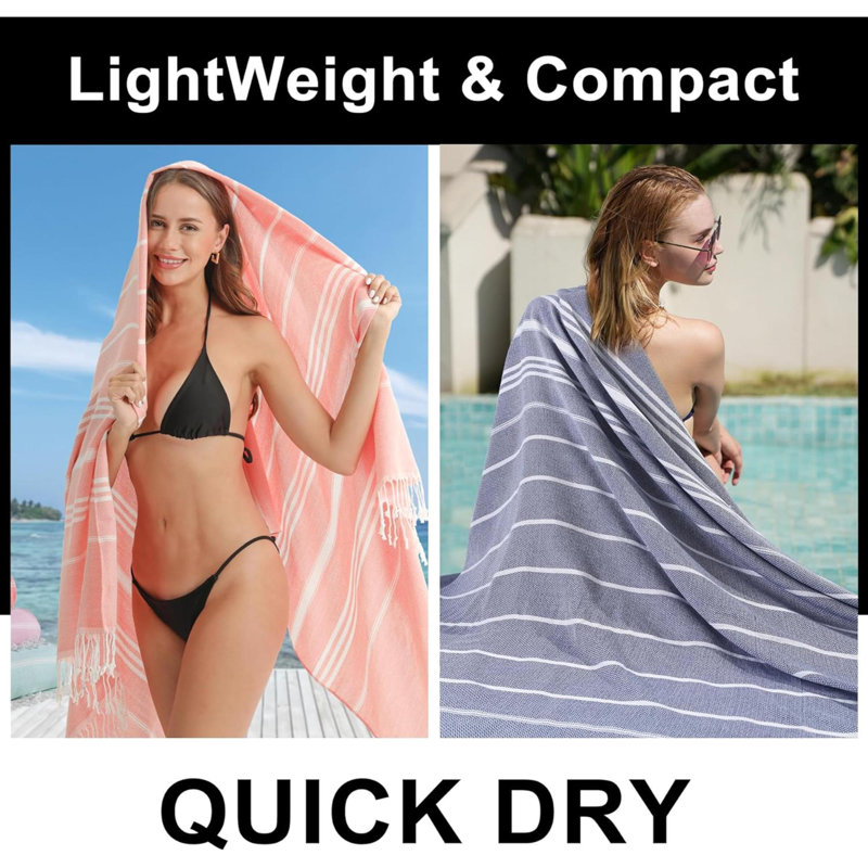 Adeliya Cotton Blend Beach Towel, Navy