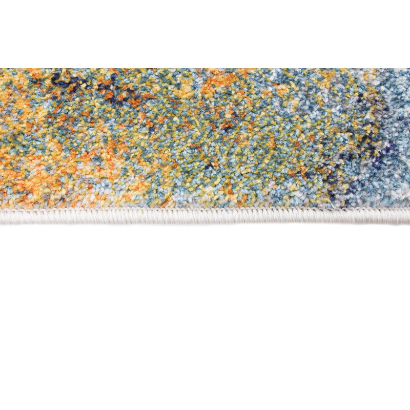 Vibrant Blue and Orange Abstract Synthetic Rectangular Rug 4' x 6'