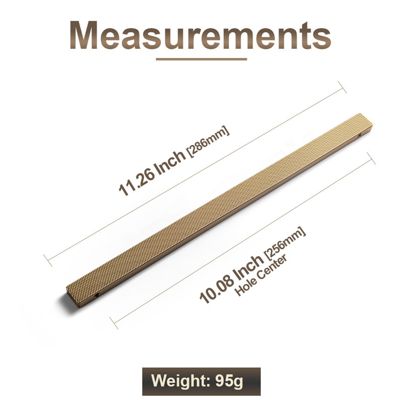 Diamond - Patterned Long Cabinet Handle, 10", Champagne Bronze