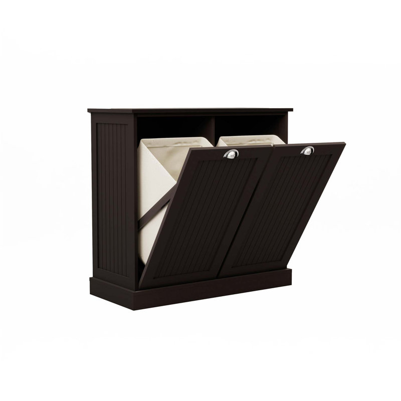 Two-Compartment Tilt-Out Laundry Sorter Cabinet, Black