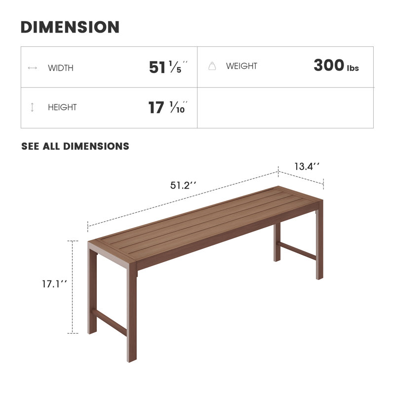 Banc d'extérieur en métal Allanah, Brun / bois brossé