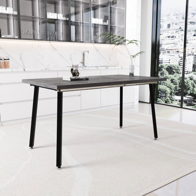 Table de salle à manger extensible pour 4 à 6 personnes, rectangulaire, grise avec pieds en métal noir, table de maison et de cuisine de style industriel médiéval, rectangulaire, extensible, utilisation thématique