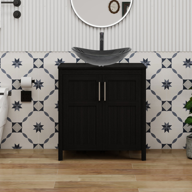 Meuble-lavabo simple 30 po avec lavabo moderne autoportant, Noir