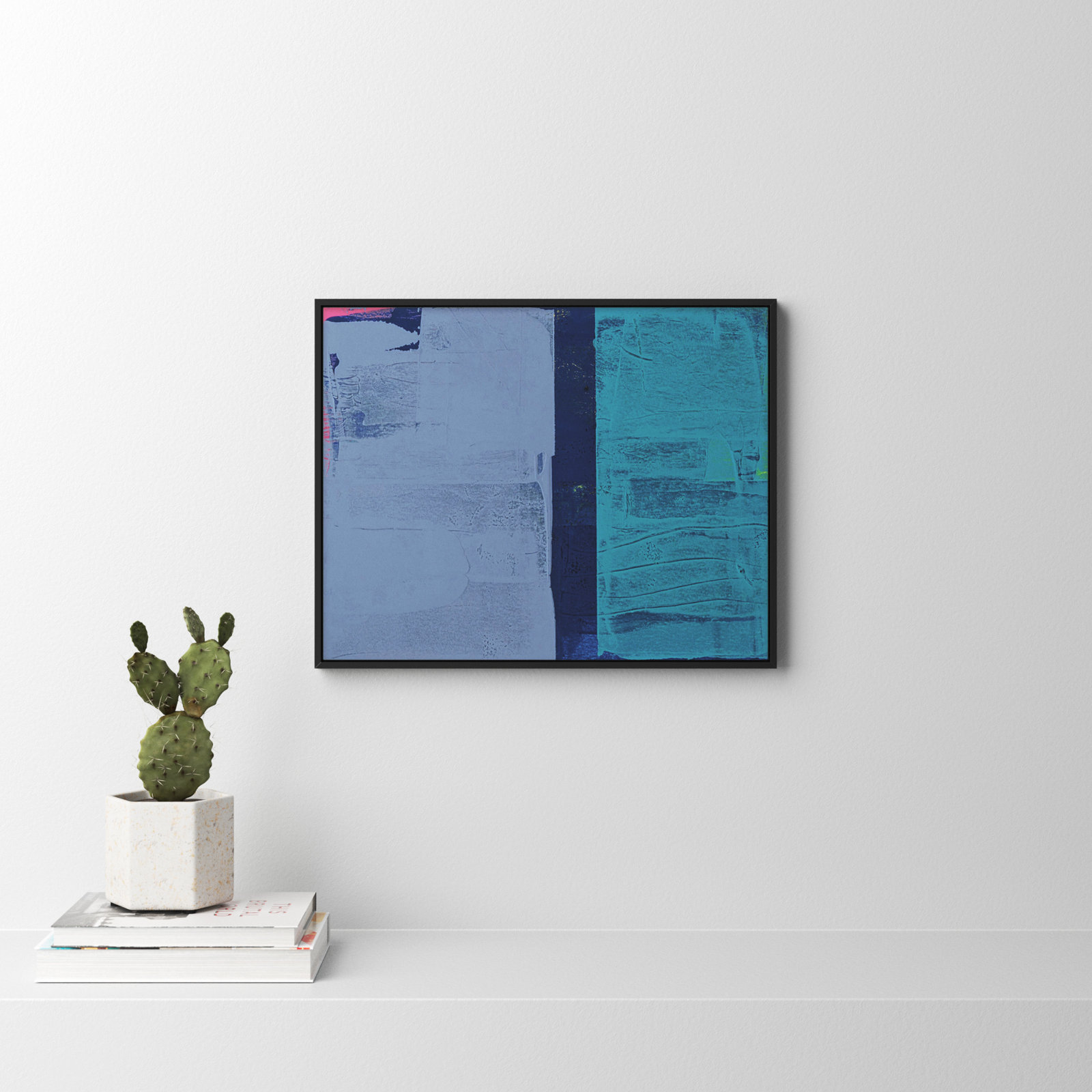 Bold In Blue 2 by Andrea Stokes, 40" H x 50" W x 1.25" D, Black Framed