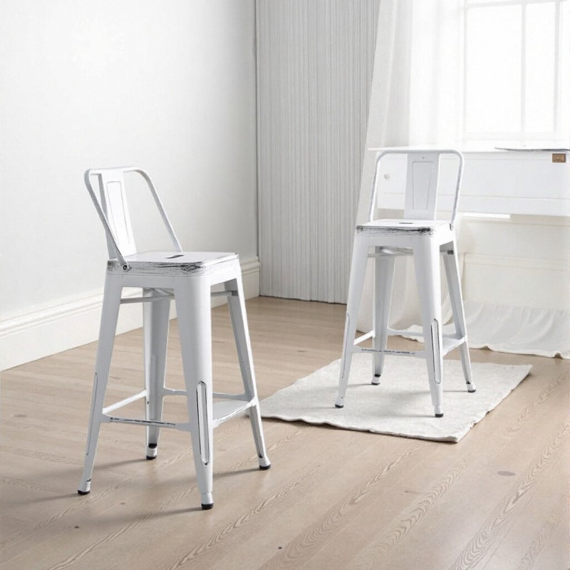 Ensemble de 2 tabourets de bar Modern Modern Rustic, Blanc, Tabouret de comptoir (siège d’une hauteur de 24