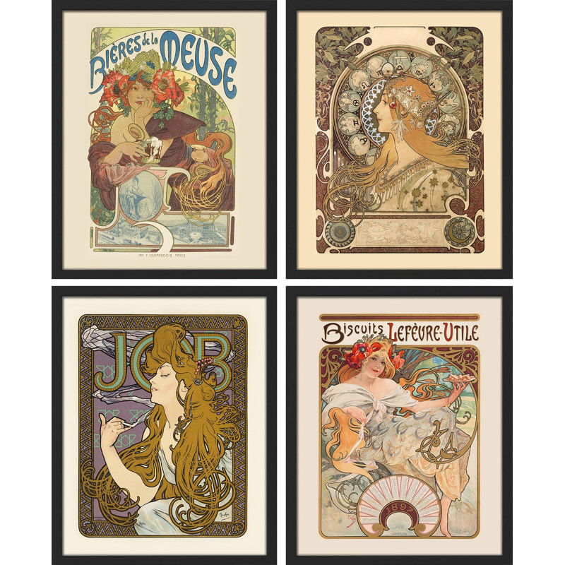"Art Deco", "Portraits de femmes encadrées sur papier" par Alphonse Mucha, Naturel, H 10 po x l 8 po