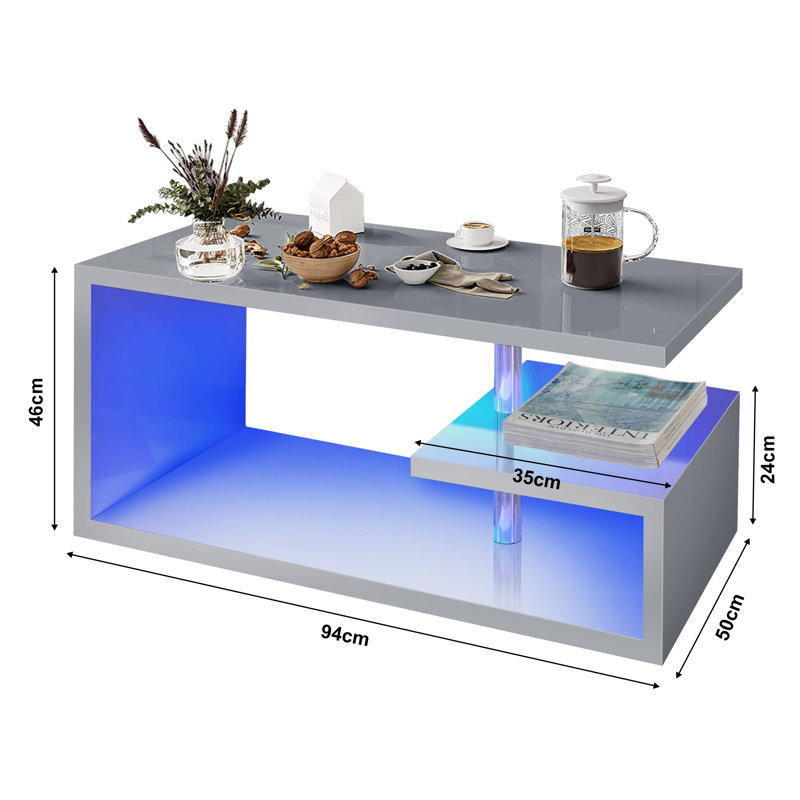 Aubreyann High Gloss Coffee Table With Storage, Grey