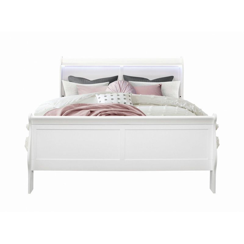 Charlston Bed With LED, Grand lit, White