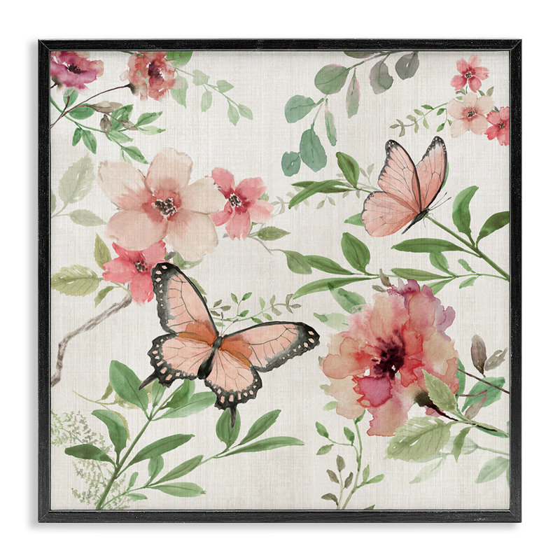 Giclée encadrée de style champêtre à fleurs roses, design par Nan, Giclée encadrée noir minuit, H 24 po x l 24 po