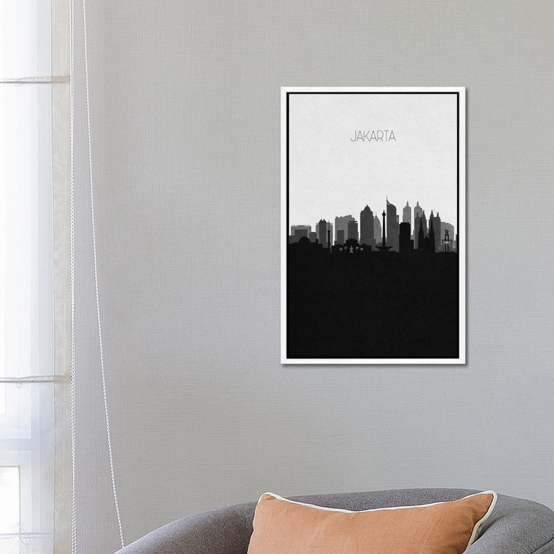Jakarta, Indonesia City Skyline by Ayse Deniz Akerman - Print on Canvas, White Framed Canvas, 152.5 cm H x 101.5 cm W