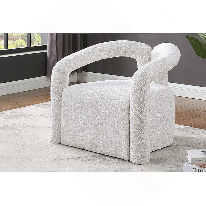 Fauteuil d'appoint contemporain en tissu blanc en forme de U de conception compacte avec finition blanche, Blanc