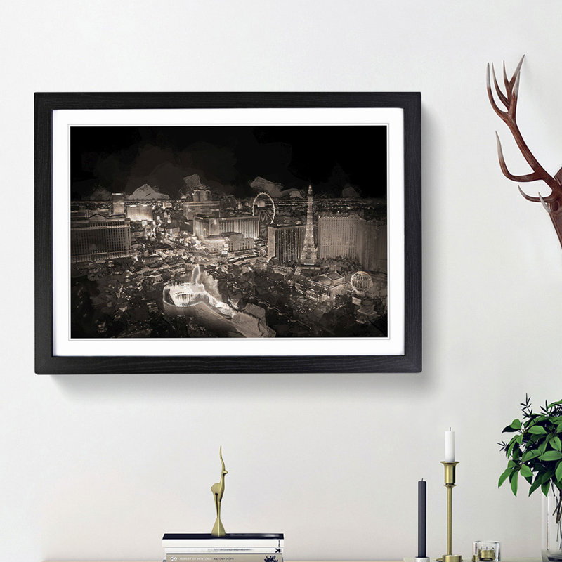 Las Vegas Skyline at Night in Abstract - Picture Frame Graphic Art Print, Black Framed, 27cm H x 36cm W x 2cm D