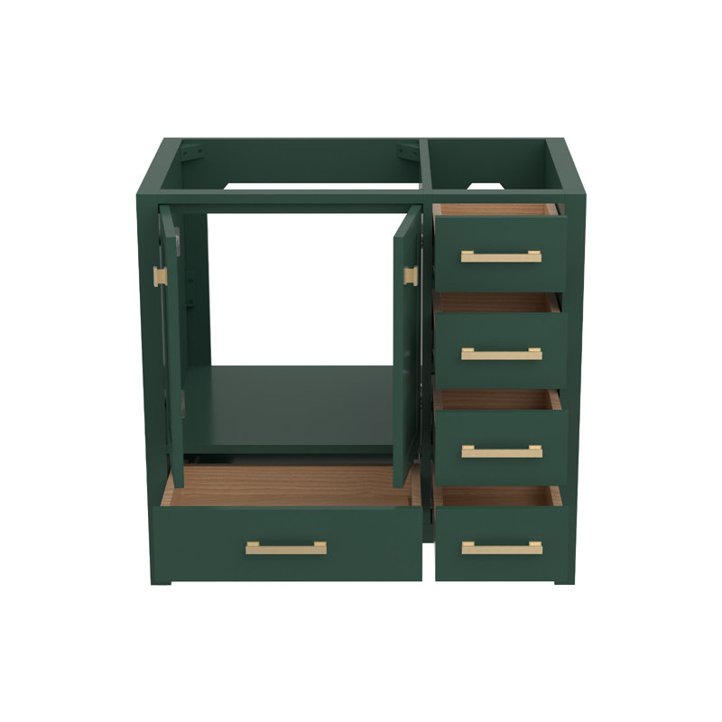 Meuble-lavabo 36 po, meuble-lavabo avec cadre en bois massif, comptoir de meuble-lavabo autoportant avec lavabo vert