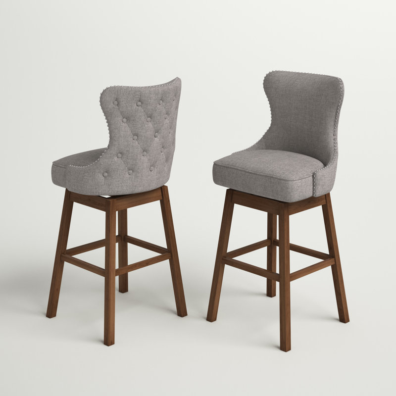 Wadley Swivel Upholstered Bar Stool with Solid Wood Frame, Gray