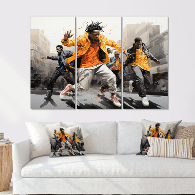 Ensemble de décoration murale noir et orange Hip Hop Dance I