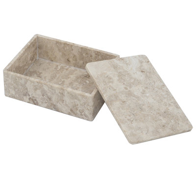 Boîte de rangement rectangulaire en marbre 6 po x 3 po x 4 po avec finition crème naturelle